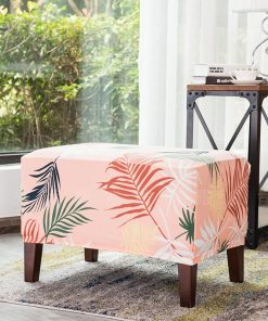 Pink Leaf Pattern Rectangular Ottoman Cover
