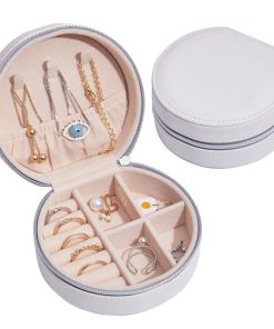 PU leather round travel Jewelry Case