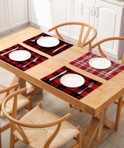 Cotton Plaid Christmas Placemats For Dining Table