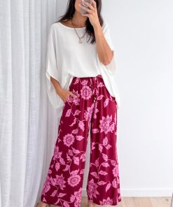 Addison Pants - Pink Multi Leaf