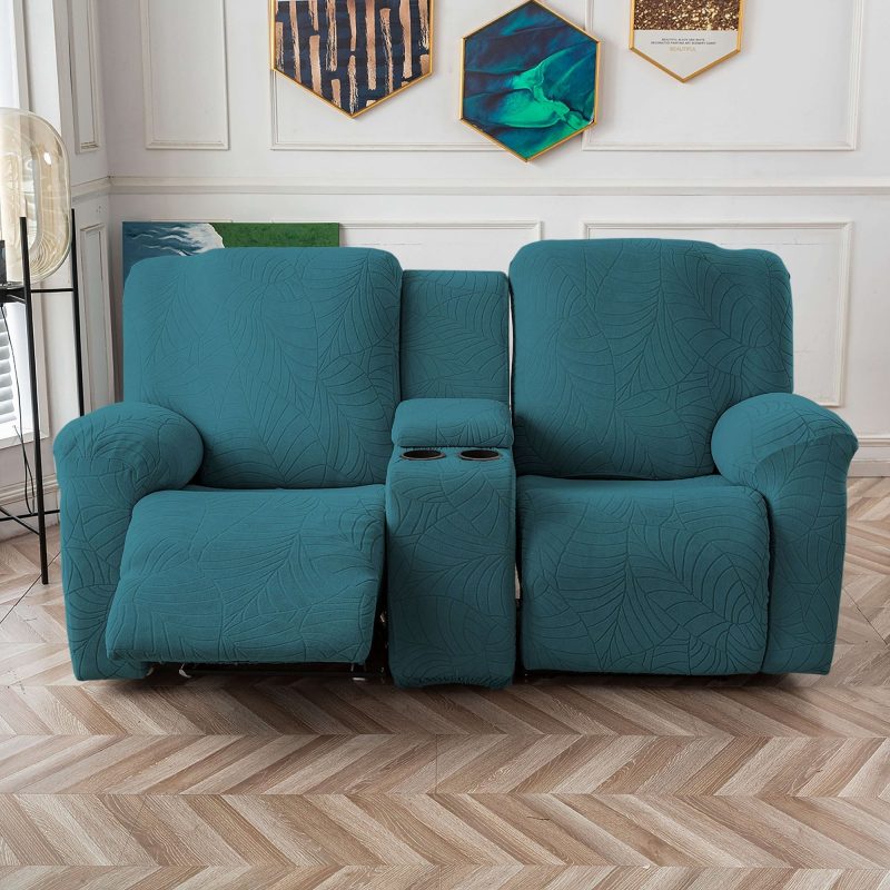 Jacquard Soft Large Leaf Split Recliner Sofa Cover With Console Cover