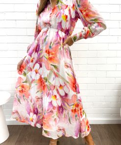 Delilah Dress - Peach Purple Floral