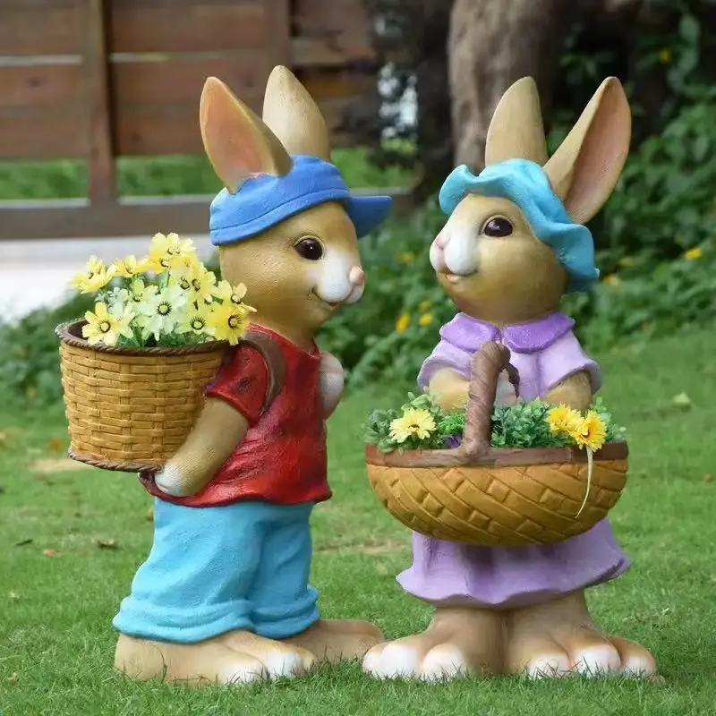 Outdoor Courtyard Garden Decorations: Rabbit Planters, Flower Pots, Kindergarten Cartoon Animal Sculptures, Landscaping.