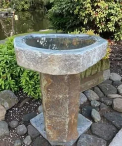 Durable Modern Basalt Stone Birdbath for Outdoor Garden Landscape Modern Ornaments