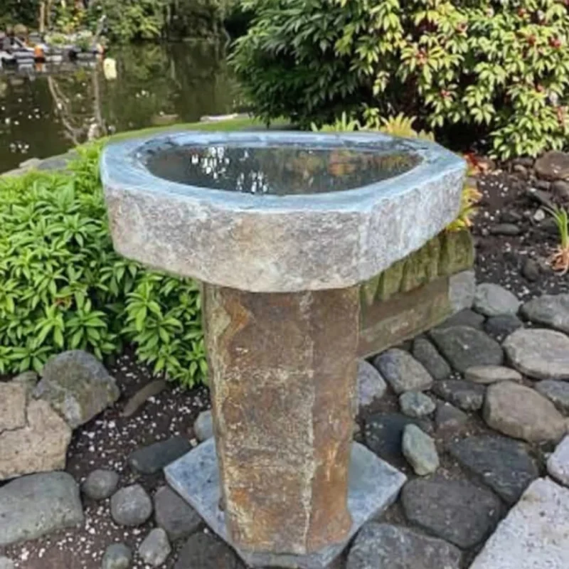 Durable Modern Basalt Stone Birdbath for Outdoor Garden Landscape Modern Ornaments