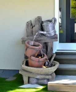 Decorative Resin Crafts Handmade Personalized Waterfall Fountain LED Garden Ornament Patio Yard Landscape Outdoor Indoor Water