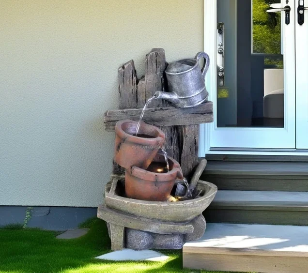 Decorative Resin Crafts Handmade Personalized Waterfall Fountain LED Garden Ornament Patio Yard Landscape Outdoor Indoor Water