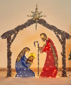 LED Pre-Lit Jesus Nativity Scene Christmas Figurines IP65 PVC Outdoor Yard Garden Decorations for Lit Landscapes
