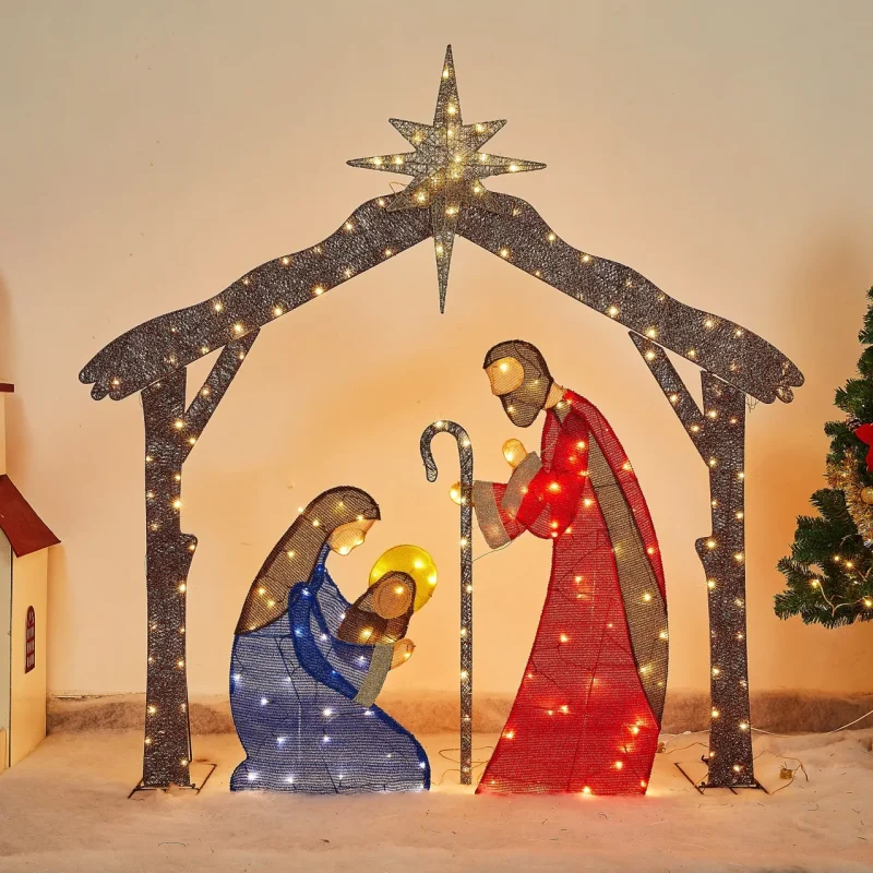 LED Pre-Lit Jesus Nativity Scene Christmas Figurines IP65 PVC Outdoor Yard Garden Decorations for Lit Landscapes
