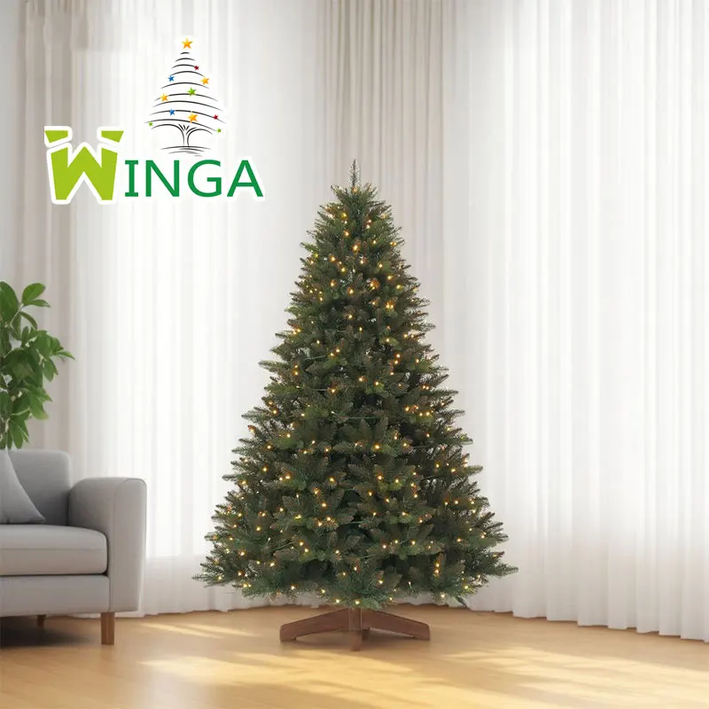 Wholesale New Arrival Prelit Warm Lights Fireproof Xmas Tree PE PVC Material Wooden & Metal Base Indoor Holiday Decoration