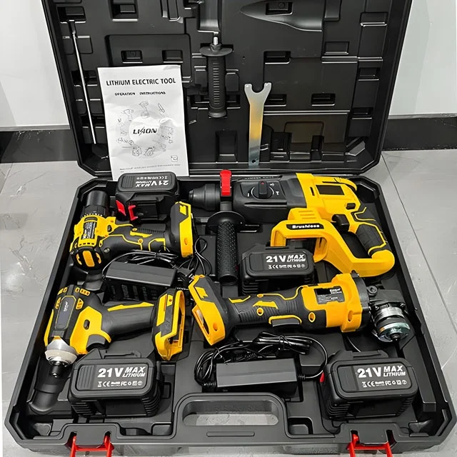Multifunctional 4 In1 Cordless Tools Portable  Herramientas Yellow 18v 20v 21v 48v Tool Sets with Hard Case