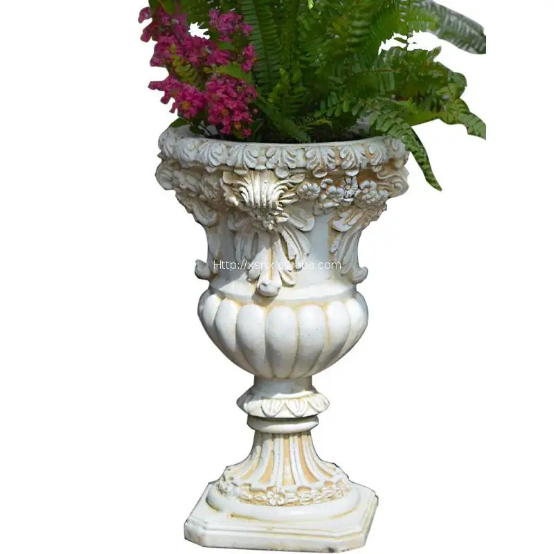 European-Style Retro Garden Ornament Embossed High-Leg Flowerpot for Villa Courtyard Roman Column Outdoor Home Decor High