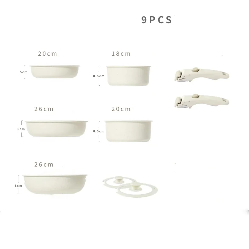 9-Piece Modern Metal Eco-Friendly Nonstick Pots and Pans Set with Glass Covers for Induction Stoves