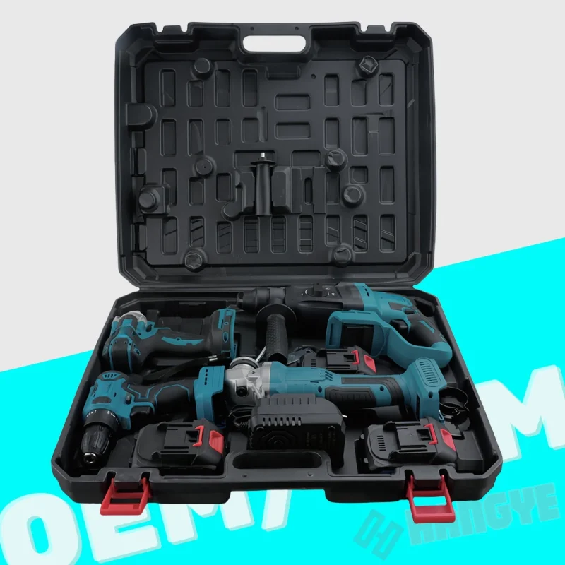 Custom 4-Piece Cordless Stainless Steel Power Tool Set Hard Case for Home Construction Industrial Use Angle Grinder Rotary