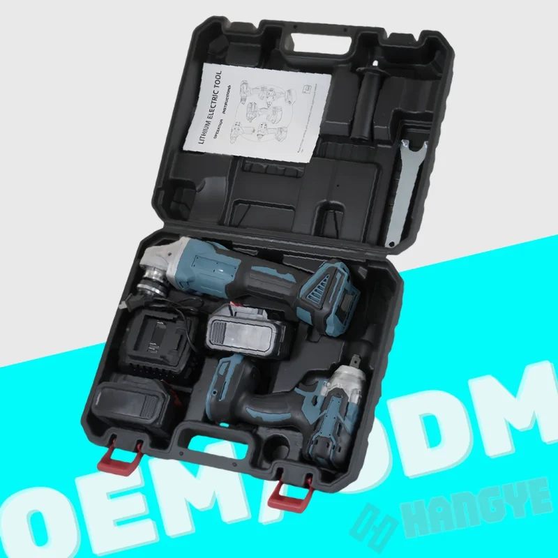 Custom 2-Piece Cordless Stainless Steel Power Tool Set Lithium Battery Home Industrial Use Includes Angle Grinder Impact Wrench