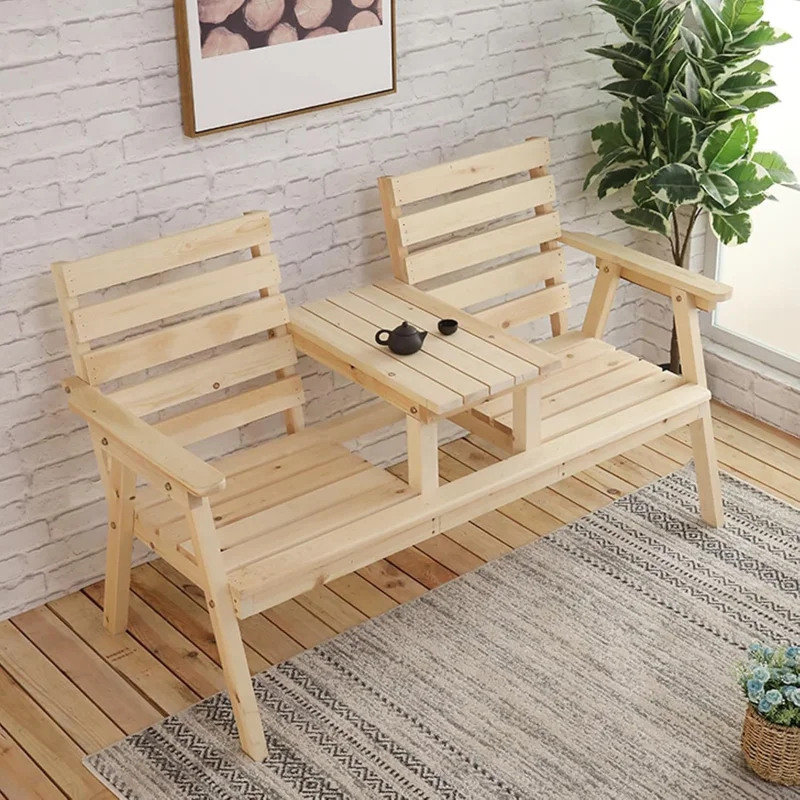 Rain Seat Outdoor Garden Bench with Middle Table and Umbrella Hole Outdoor Wooden Bench Garden Chair