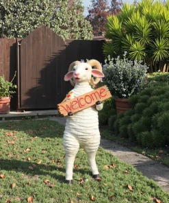 Wholesale Cute Cartoon Sheep Sculpture Modern Luxury Design Weather Resistant Outdoor Garden Entrance Decor Resin Mold Ornament