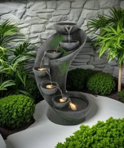 Handmade Solar Powered Resin fiberglass Garden Ornament Water Fountain with Lights Waterproof for Indoor/Outdoor Use