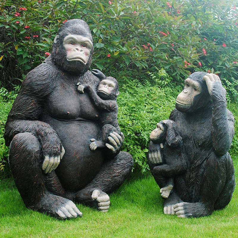Life-Size Gorilla Statue Outdoor Park Garden Decoration Animal Fiberglass Sculpture Ornament