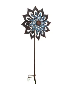 Gray Plastic Windmill Ornament with Flower Shape for Garden Lawn Courtyard Decoration-Waterproof Outdoor Art Deco Design