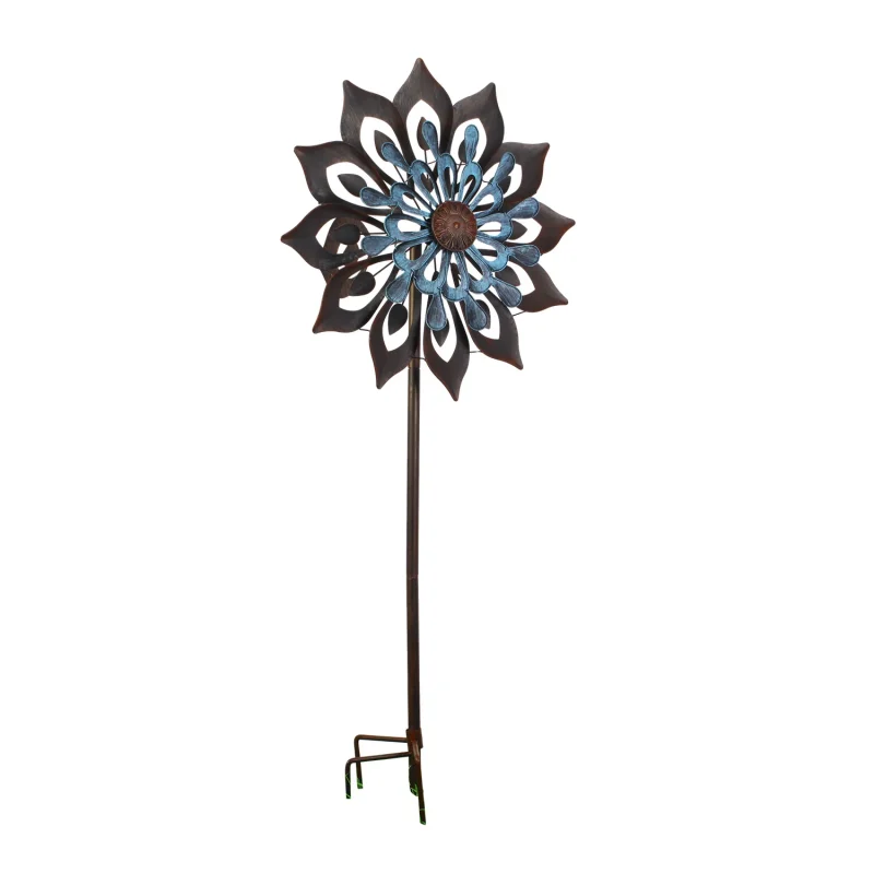 Gray Plastic Windmill Ornament with Flower Shape for Garden Lawn Courtyard Decoration-Waterproof Outdoor Art Deco Design