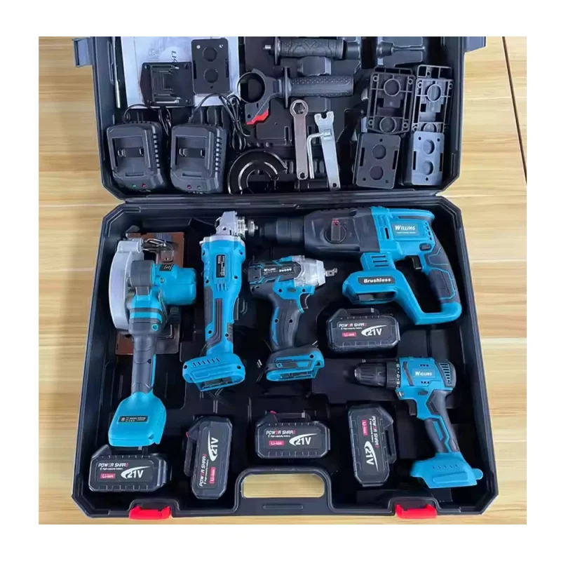 Willing Tools Set of 16 Pcs Power Tools Kits Rechargeable Lithium Brushless Electric Angle Grinder Cordless Wrench Toolbox Tool