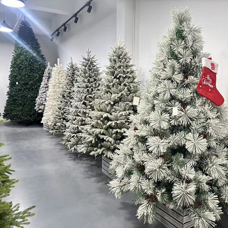 UMIND Artificial Snow-Flocked White Christmas Tree Multi-Language Large Festival Deco