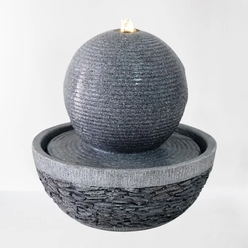 Modern Design Bird Bath Solar Powered Weather Resistant LED Light Resin Irregular Shaped Fountain Stone Textured Garden Ornament