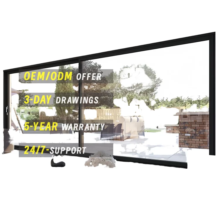 Modern NFRC Black Slim Frame Sliding Usa Door Three Tracks Large Glass Panels Aluminum Alloy Patio Garden Lift and Sliding Door