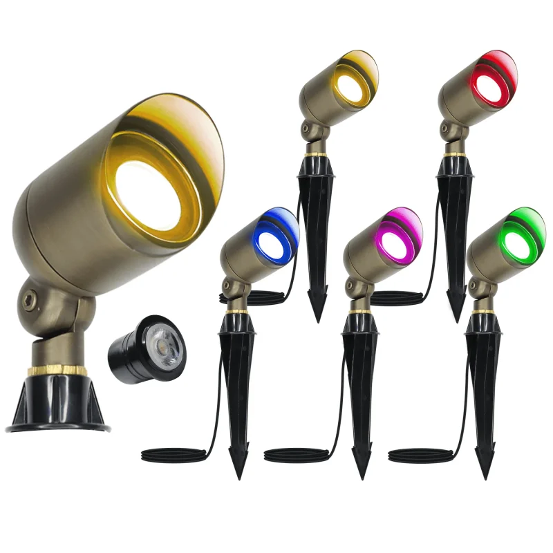 LED MR16 LED Spotlight for Landscape Garden Lighting RGBW Brass Landscape Lighting Outdoor Garden Lights 6W IP65