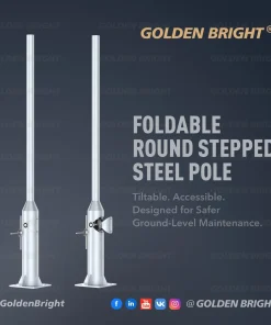 Golden Bright Foldable Round Stepped Steel Pole Outdoor Lamp Posts Tiltable Easy Maintenance