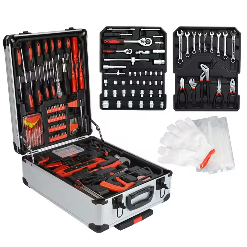 New Household Pull Rod 499 Piece Combination Tool Set Silver Aluminum Hand Tool Box
