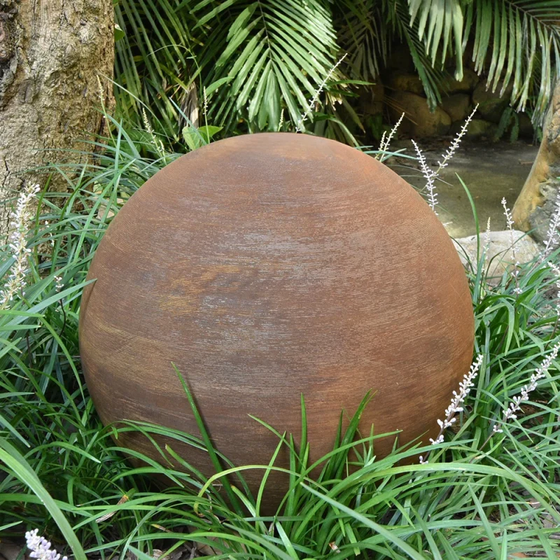 Corten Steel Sphere Outdoor Garden Sculpture Rusty Patina Art Decor Ball Ornament Waterproof Artificial Office Artwork Backyard