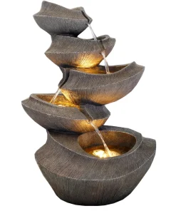 Resin Brown Orienta LGold Ingot Shape Garden 5 Tier Outdoor Fountain with Led Light; Water Fall Fountain Outdoor Garden Ornament