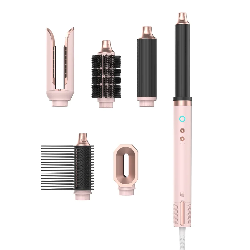 Mesky Ionic Bldc High Speed pink Brush Hair Straightener 5 in 1 Multi Styler Hot air Brush Blow Brush Hair Dryer