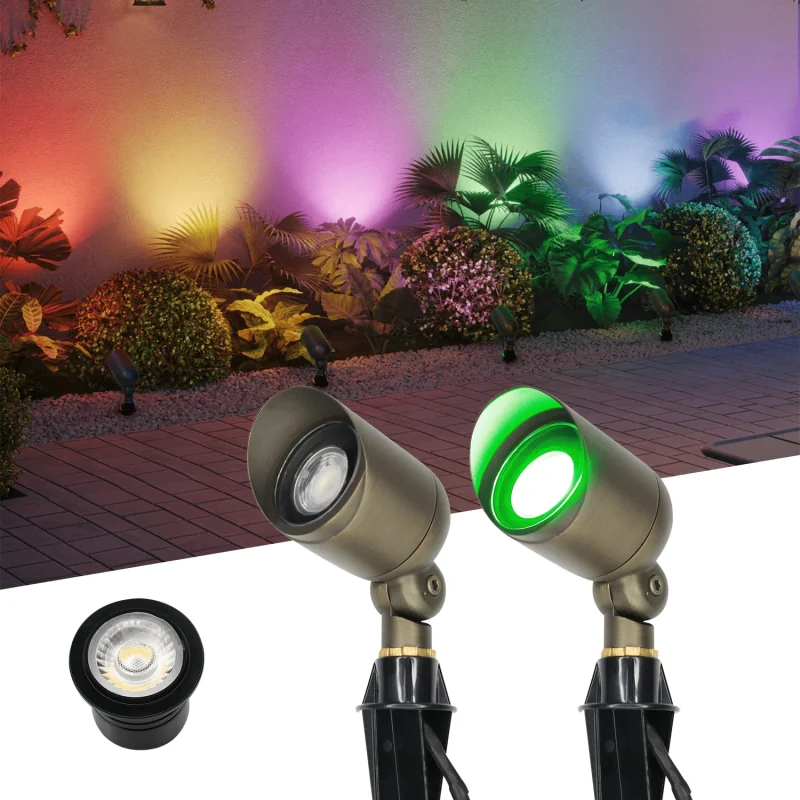 Outdoor Garden Lights MR16 LED Spot Light RGBW Landscape Lighting 6W 24V Brass IP65 Low Voltage RGBW Landscape Lights