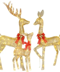 Life Size LED Lighted up Wire Family Reindeer 3pcs Christmas Reindeer Ornaments Outdoor Christmas Garden Decorations