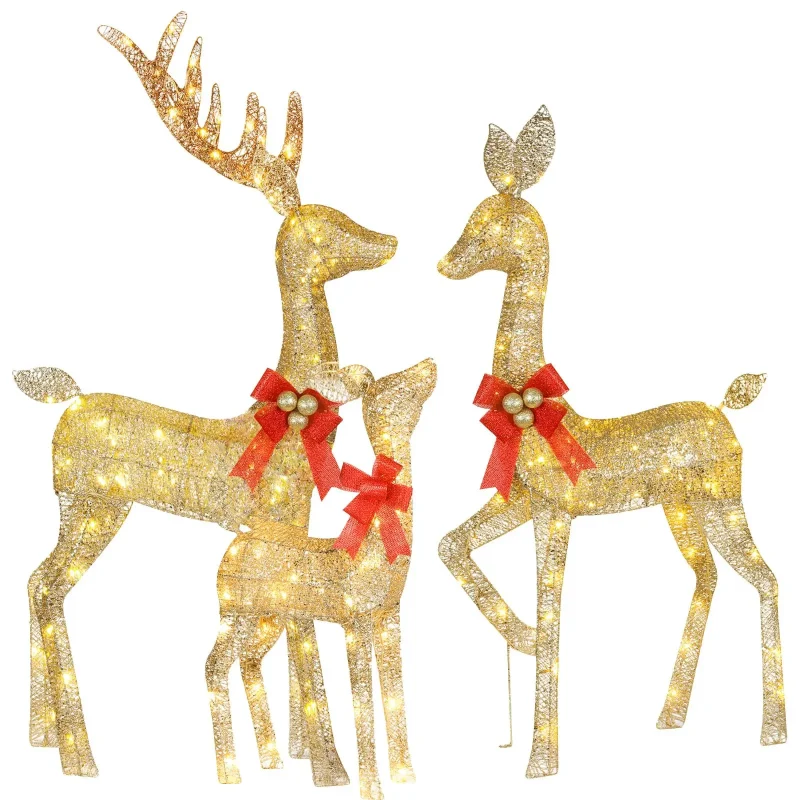 Life Size LED Lighted up Wire Family Reindeer 3pcs Christmas Reindeer Ornaments Outdoor Christmas Garden Decorations