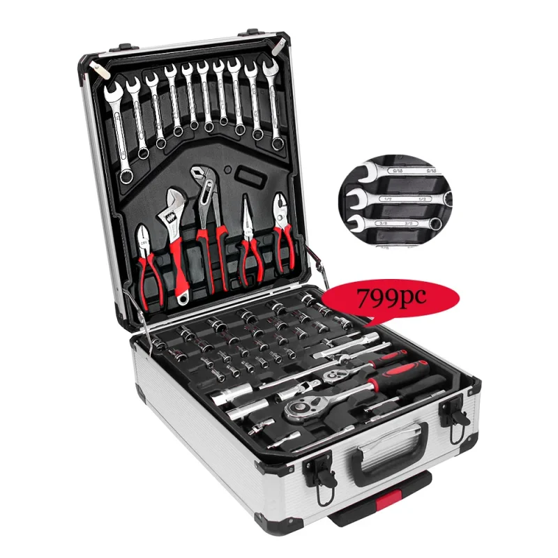 Manufacturer Supply Household Hardware Tool Combination Set 799 Pieces Car Emergency Tool Set Including Wrenches Extension Bars