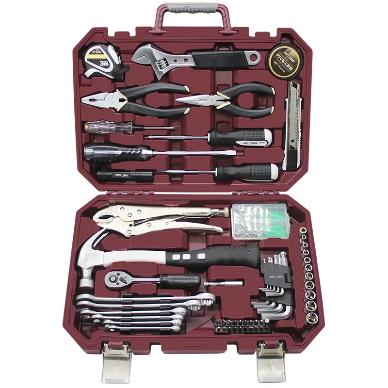 Household Toolbox Set Carbon Steel Daily Maintenance Hardware Wrench Screwdriver Pliers Full Set 290x235x70mm