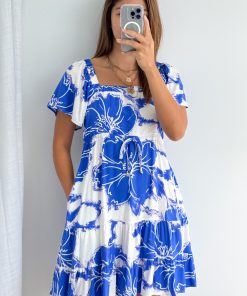 Nell Dress - Blue White Flower