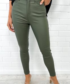 Pippa Wet Look Skinny Jeans - Khaki