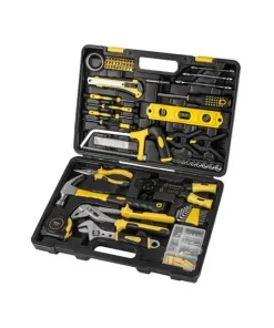 General Household Hand Tool Set 218 Piece Kit with Yellow Plastic Toolbox Storage Case