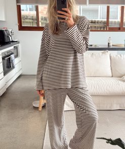 The Unwind Lounge Top - Chocolate Stripe