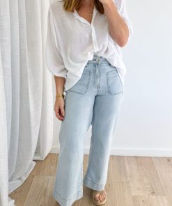 Whitley Petite High Rise Wide Leg Jeans - Light Blue Denim