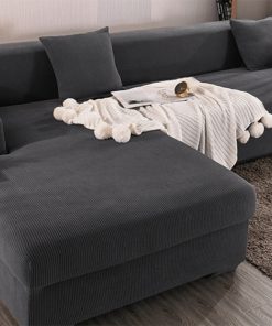 Plaid Fleece Solid Color Stretch L-Shape Sofa Cover(3 Seater +3 Seater)